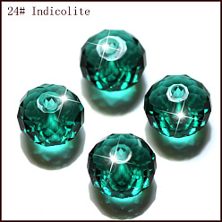 Verde azulado Imitación perlas de cristal austriaco, aaa grado, facetados, Rondana plana, cerceta, 6x4 mm, agujero: 0.7~0.9 mm