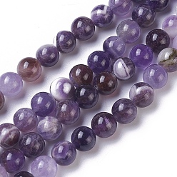 Améthyste Brins de perles d'améthyste à chevrons naturels, ronde, 10mm, Trou: 1mm, Environ 40~41 pcs/chapelet, 15.35 pouce (39 cm)