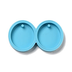Deep Sky Blue Flat Round DIY Pendant Silicone Molds, Resin Casting Molds, for UV Resin & Epoxy Resin Jewelry Making, Deep Sky Blue, 37.5x66x7mm, Hole: 3mm, Inner Diameter: 28x32mm