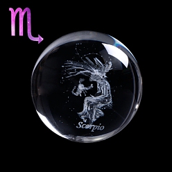 Scorpio Inner Carving Constellation Glass Crystal Ball Diaplay Decoration, Paperweight, Fengshui Home Decor, Scorpio, 80mm