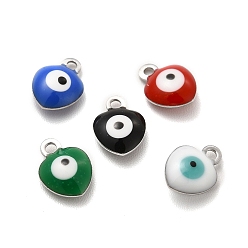 Mixed Color 304 Stainless Steel Evil Eye Enamel Charms, Heart Charm, Stainless Steel Color, Mixed Color, 8x6x3mm, Hole: 1mm
