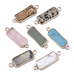 Mixed Stone Natural & Synthetic Mixed Gemstone Links Connectors, with Light Gold Tone Brass Findings, Rectangle, 27~30x10x2.5mm, Hole: 2.5mm