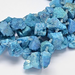 Sky Blue Dyed Nuggets Natural Electroplated Quartz Crystal Beads Strands, AB Color, Sky Blue, 15~20x20~25mm, Hole: 1mm, about 7~8pcs/strand, 5 inch