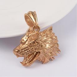 Golden 316L Surgical Stainless Steel Pendants, Wolf, Golden, 29x34x8mm, Hole: 7x12mm