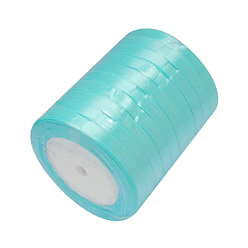 Cyan Single Face Satin Ribbon, Polyester Ribbon, Cyan, 1/4 inch(6mm), about 25yards/roll(22.86m/roll), 10rolls/group, 250yards/group(228.6m/group)