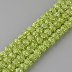Vert Jaune Crépitement synthétiques perles de quartz brins, ronde, teint, vert jaune, 8mm, Trou: 1mm, Environ 50 pcs/chapelet, 15.7 pouce