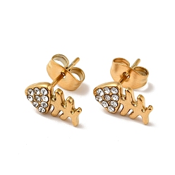 Crystal Rhinestone Fishbone Stud Earrings with 316 Surgical Stainless Steel Pins, Gold Plated 304 Stainless Steel Jewelry for Women, Crystal, 10.5x6mm, Pin: 0.7mm