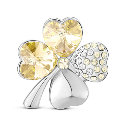 Champagne Yellow SHEGRACE Alloy Brooch, Micro Pave AAA Cubic Zirconia Four Leaf Clover with Austrian Crystal, Champagne Yellow, 22x25mm