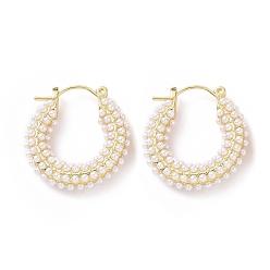 Oro Pendientes de aro con cuentas de perlas de imitación de plástico ABS, joyas de latón para mujer, dorado, 26.5x5.5x25 mm, pin: 0.8 mm