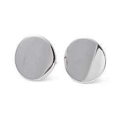 Stainless Steel Color 304 Stainless Steel Flat Round Stud Earrings for Women, Stainless Steel Color, 15mm, Pin: 0.8mm