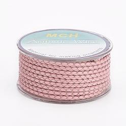 Pink Eco-Friendly Braided Leather Cord, Leather Jewelry Cord, Jewelry DIY Making Material, Pink, 3mm, about 5.46 yards(5m)/roll