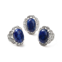 Lapis Lazuli Natural Lapis Lazuli Adjustable Rings, Platinum Tone Oval Brass Rings for Women, Cadmium Free & Lead Free, US Size 7 3/4(17.9mm), 3.5~5mm