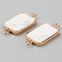 Howlite Natural Howlite Links, with Light Gold Plated Edge Brass Loops, Rectangle, 28.5x15x3.5mm, Hole: 2mm
