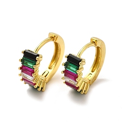 Colorful Brass Cubic Zirconia Hoop Earrings for Women, Real 18K Gold Plated, Lead Free & Cadmium Free, Colorful, 15x5.5x14.5mm, Pin: 1mm