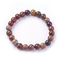 Turquoise Naturelle Bracelets extensibles en jaspe polychrome naturel/pierre de picasso/perles de jaspe de picasso, ronde, 2 pouces ~ 2-1/8 pouces (5.2~5.5 cm), perles: 8~9 mm