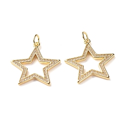 Real 18K Gold Plated Brass Micro Pave Clear Cubic Zirconia Pendants, Cadmium Free & Lead Free, Star, Real 18K Gold Plated, 22.65x21x1.5mm, Hole: 3.5mm