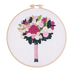 Cordón Viejo Kit de bordado diy con patrón de flores, incluyendo agujas de bordar e hilo, ropa de algodón, encaje antiguo, 210x210 mm
