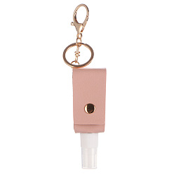 Rose Brumeux Bouteille de désinfectant pour les mains en plastique avec revêtement en cuir pu, porte-clés portable pour vaporisateur de voyage, rose brumeuse, 10mm