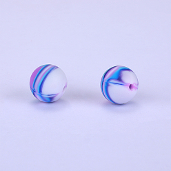 Mauve Perles focales rondes en silicone imprimées, mauve, 15x15mm, Trou: 2 mm