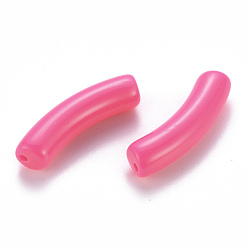 Hot Pink Opaque Acrylic Beads, Curved Tube, Hot Pink, 32x9.5x8mm, Hole: 1.8mm, about 330pcs/500g