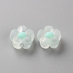 Aquamarine Transparent Acrylic Beads, Frosted, Bead in Bead, Flower, Aquamarine, 12x12.5x6mm, Hole: 2.5mm, about 893pcs/500g