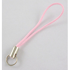 Pink Mobile Phone Strap, Colorful DIY Cell Phone Straps, Alloy Ends with Iron Rings, Pink, 60mm