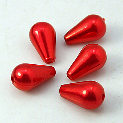 Red ABS Plastic Imitation Pearl, teardrop, Red, 10x6mm, Hole: 1mm