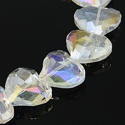 Clear AB Electorplated Glass Beads, Rainbow Plated, Faceted, Heart, Clear AB, 28x24x10~11mm