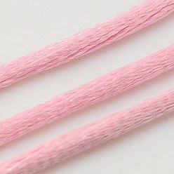 Pink Nylon Cord, Satin Rattail Cord, for Beading Jewelry Making, Chinese Knotting, Pink, 2mm, about 50yards/roll(150 feet/roll)