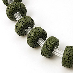 Vert Olive Foncé Brins de perles de pierre de lave naturelle, teint, perles heishi, disque / plat rond, vert olive foncé, 20x7mm, Trou: 1mm