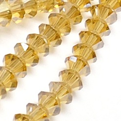 Or Perles en verre electroplate, plein éclat de la perle plaqué, facette, Toupie, or, 6x4mm, Trou: 1mm