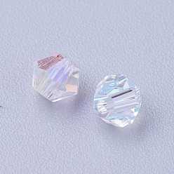 Colorful Electroplate Crystal Glass Bicone Beads, Faceted, AB Color Plated, Colorful, 4.5x4mm, Hole: 1mm, about 720pcs/bag