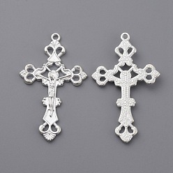 Silver Tibetan Style Alloy Pendants, For Easter, Crucifix Cross Pendant, Silver, Lead Free and Cadmium Free and Nickel Free, 43.5x26x3mm, Hole: 2mm
