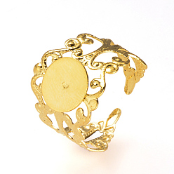 Золотой Регулируемые латунные кольца черенки, филигранная фурнитура для кольца, золотые, лоток: 8 мм, 19 мм