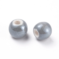 Slate Gray Handmade Porcelain Beads, Pearlized, Round, Slate Gray, 8mm, Hole: 2mm
