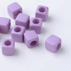 Medium Orchid Solid Color Acrylic European Beads, Cube Large Hole Beads, Medium Orchid, 7x7x7mm, Hole: 4mm, about 1900pcs/500g