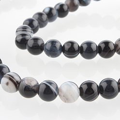 Black Natural Gemstone Agate Round Bead Strands, Dyed, Black, 6mm, Hole: 1mm, about 63pcs/strand, 15.35 inch