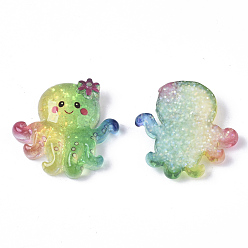 Colorful Resin Cabochons, with Glitter Powder, Octopus, Colorful, 21x22x5.5mm