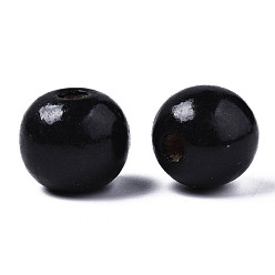 Noir Perles de bois naturel peintes à la bombe, sans plomb, ronde, noir, 16x14mm, trou: 4 mm, environ 800 pcs / 1000 g