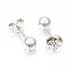 Silver 304 Stainless Steel Stud Earrings, Hypoallergenic Earrings, with Ear Nuts, Round, Silver, 17x6mm, Pin: 0.8mm, 12pairs/card