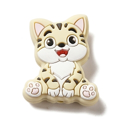Beige Cat Silicone Focal Beads, DIY Nursing Necklaces Making, Beige, 30x24x9.5mm, Hole: 2mm