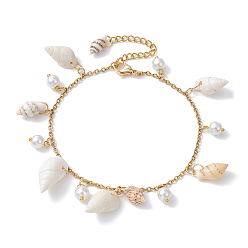 Doré  Bracelets de cheville à breloques en spirale naturelle et perles de verre, or, 8-1/4 pouce (21 cm)