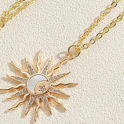 Солнце Ожерелье с подвеской из латуни и кубического циркона из настоящей позолоченной латуни, украшения из ракушек для женщин, солнце, 14 дюйм (17.72 см)