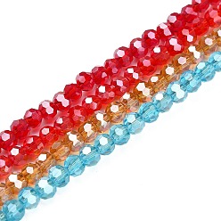 Mixed Color Electroplate Glass Bead Strands, Pearl Luster Plated, Faceted(32 Facets), Round, Mixed Color, 4mm