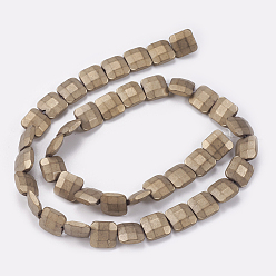 Antique Bronze Plated Electroplated Non-magnetic Synthetic Hematite Beads Strands, Frosted, Faceted, Square, Antique Bronze Plated, 10x10x4mm, Hole: 0.7mm, about 40pcs/strand, 15.9 inch(40.5cm)