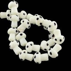 White Mushroom Handmade Lampwork Beads Strands, White, 16x12mm, Hole: 2mm, about 20pcs/strand, 13.7 inch