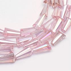 Pearl Pink AB-Color Plated Transparent Glass Bead Strands, Cone, Pearl Pink, 8x4mm, Hole: 1mm, about 72pcs/strand, 22 inch