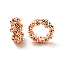 Real Rose Gold Plated Rack Plating Brass Micro Pave Cubic Zirconia Beads, Long-Lasting Plated, Cadmium Free & Lead Free, 5-Petal Flower, Real Rose Gold Plated, 10x4mm, Hole: 6mm