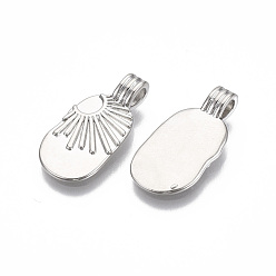 Real Platinum Plated Brass Pendants, Oval with Sun, Nickel Free, Real Platinum Plated, 21.5x10.5x4.5mm, Hole: 2mm