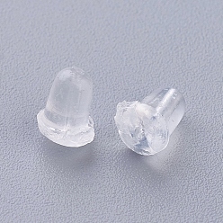 Clear Plastic Ear Nuts, Earring Backs, Clear, 5x4mm, Hole: 0.7mm